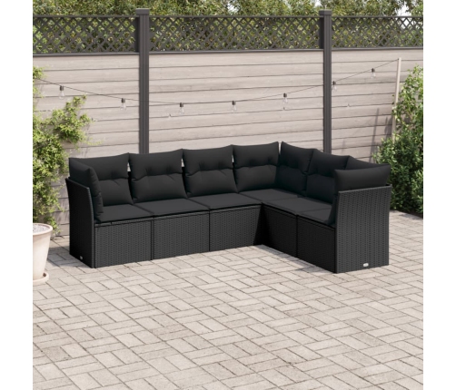 Set de sofás de jardín 6 piezas y cojines ratán sintético negro