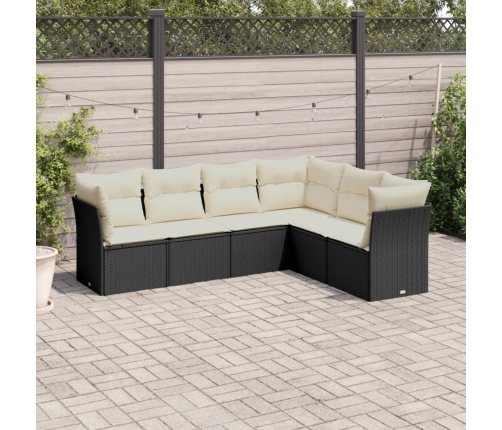 Set de sofás de jardín 6 piezas y cojines ratán sintético negro