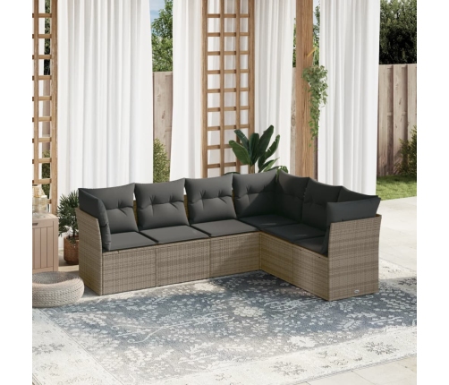 Set de muebles de jardín 6 pzas y cojines ratán sintético gris