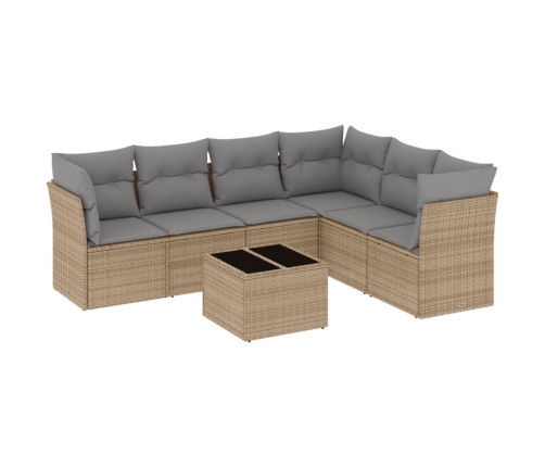 Set sofás de jardín 7 piezas y cojines ratán sintético beige