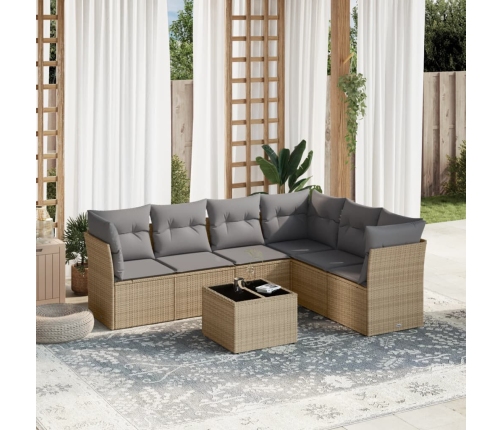 Set sofás de jardín 7 piezas y cojines ratán sintético beige