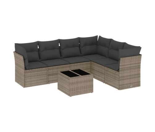 Set de sofás de jardín 7 piezas con cojines ratán PE gris