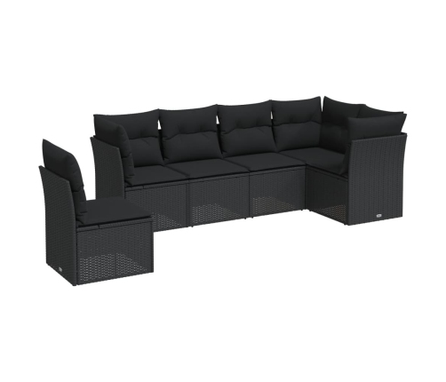 Set de sofás de jardín 6 piezas y cojines ratán sintético negro