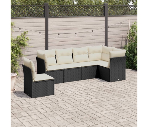 Set de sofás de jardín 6 piezas y cojines ratán sintético negro