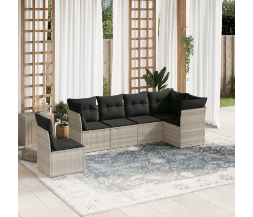 Set de sofás de jardín 6 pzas y cojines ratán sintético gris
