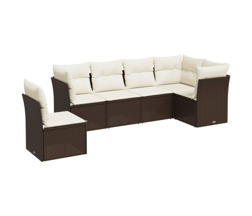 Set sofás de jardín 6 piezas y cojines ratán sintético marrón