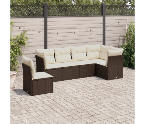 Set sofás de jardín 6 piezas y cojines ratán sintético marrón