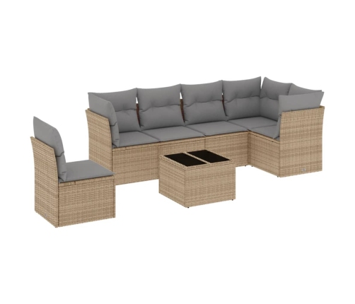 Set sofás de jardín 7 piezas y cojines ratán sintético beige