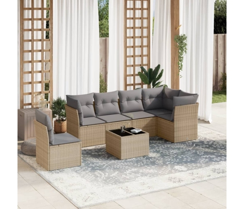 Set sofás de jardín 7 piezas y cojines ratán sintético beige