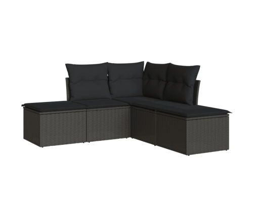 Set de muebles de jardín 5 pzas y cojines ratán sintético negro