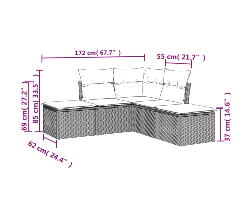 Set de muebles de jardín 5 pzas y cojines ratán sintético negro