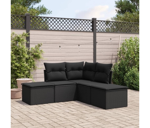 Set de muebles de jardín 5 pzas y cojines ratán sintético negro