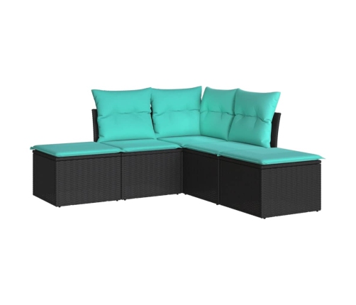 Set de muebles de jardín 5 pzas y cojines ratán sintético negro