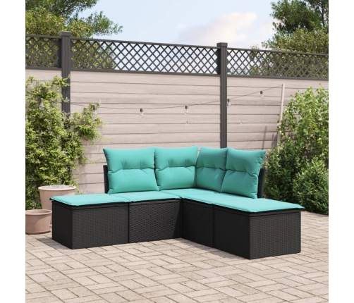 Set de muebles de jardín 5 pzas y cojines ratán sintético negro