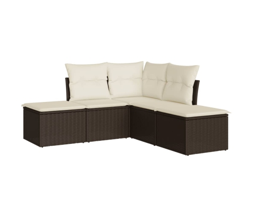 Set comedor de jardín 5 piezas y cojines ratán sintético marrón