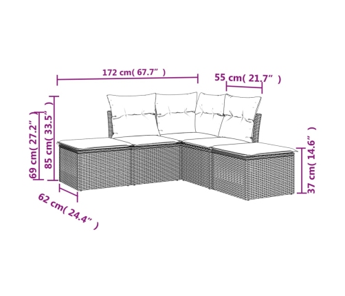 Set comedor de jardín 5 piezas y cojines ratán sintético marrón