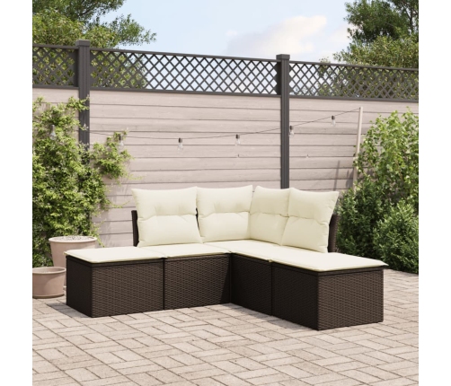 Set comedor de jardín 5 piezas y cojines ratán sintético marrón