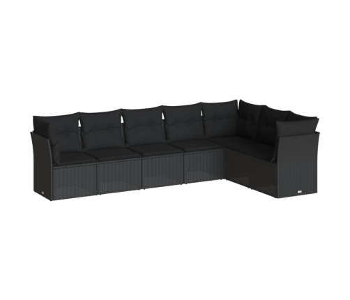 Set de comedor de jardín 7 pzas y cojines ratán sintético negro