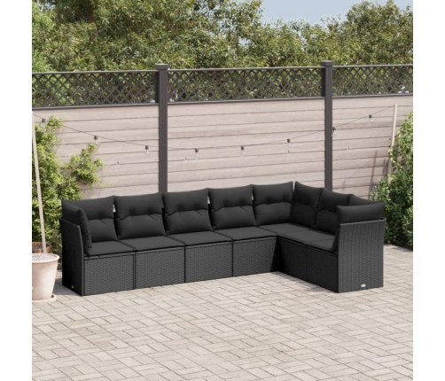 Set de comedor de jardín 7 pzas y cojines ratán sintético negro