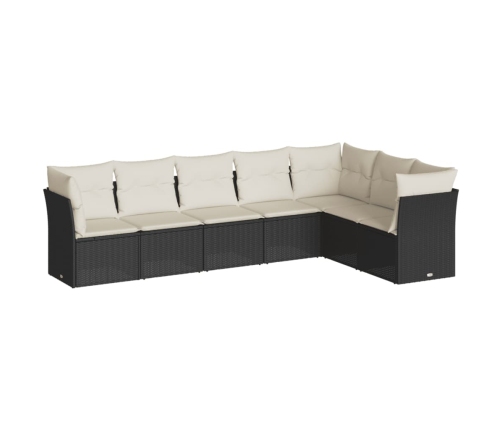 Set de comedor de jardín 7 pzas y cojines ratán sintético negro