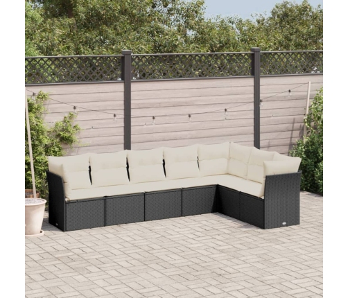 Set de comedor de jardín 7 pzas y cojines ratán sintético negro