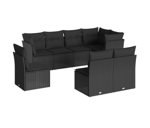 Set de sofás de jardín 8 piezas y cojines ratán sintético negro