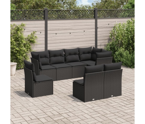 Set de sofás de jardín 8 piezas y cojines ratán sintético negro