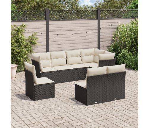 Set de sofás de jardín 8 piezas y cojines ratán sintético negro
