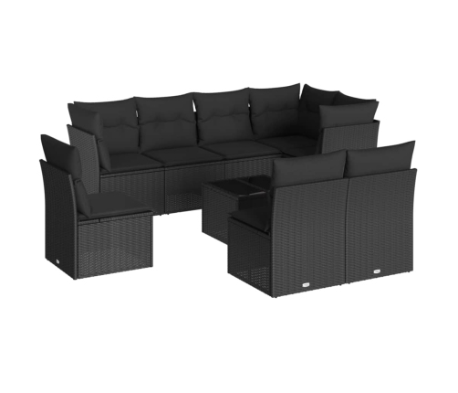 Set de sofás de jardín 8 piezas y cojines ratán sintético negro