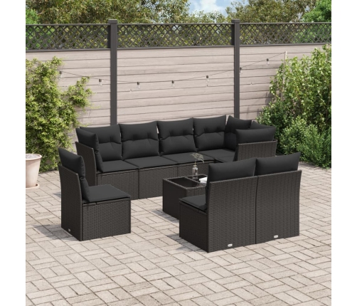 Set de sofás de jardín 8 piezas y cojines ratán sintético negro