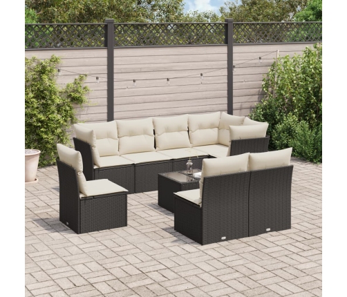 Set de sofás de jardín 8 piezas y cojines ratán sintético negro