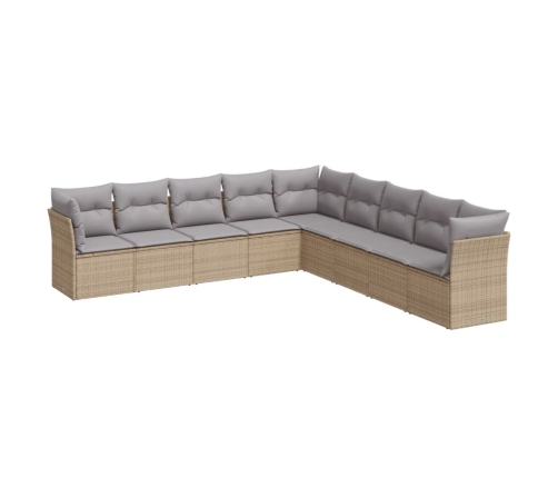 Set de sofás de jardín 9 pzas con cojines ratán sintético beige