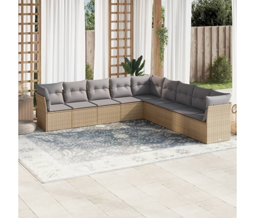 Set de sofás de jardín 9 pzas con cojines ratán sintético beige