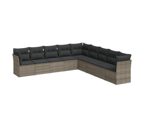 Set de muebles de jardín 9 pzas y cojines ratán sintético gris