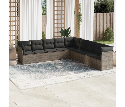 Set de muebles de jardín 9 pzas y cojines ratán sintético gris