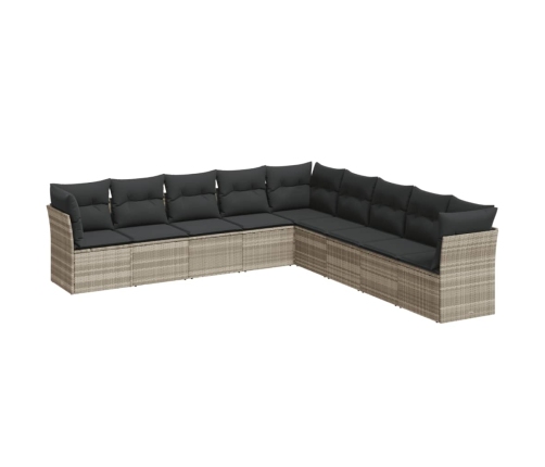 Set muebles jardín 9 pzas y cojines ratán sintético gris claro