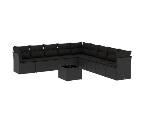 Set de sofás de jardín 10 pzas cojines ratán sintético negro