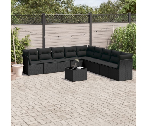 Set de sofás de jardín 10 pzas cojines ratán sintético negro