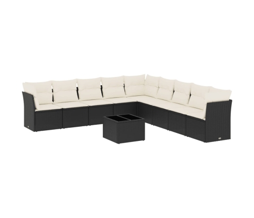 Set de sofás de jardín 10 pzas cojines ratán sintético negro