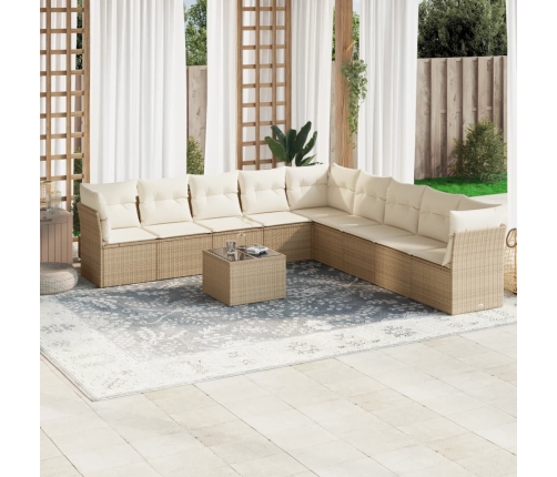 Juego de sofás jardín con cojines beige 10 pzas ratán sintético