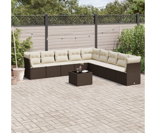 Set de sofás de jardín 10 pzas y cojines ratán sintético marrón