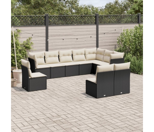 Set de sofás de jardín 10 pzas cojines ratán sintético negro