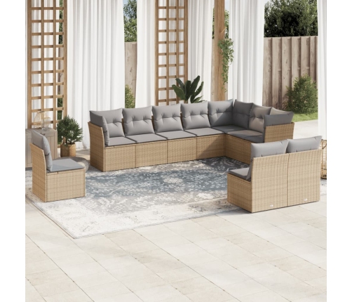 Juego de sofás jardín con cojines beige 10 pzas ratán sintético