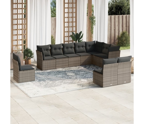 Set de sofás de jardín 10 pzas con cojines ratán sintético gris