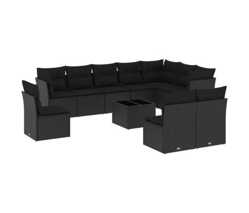 Set de sofás de jardín 11 pzas y cojines ratán sintético negro