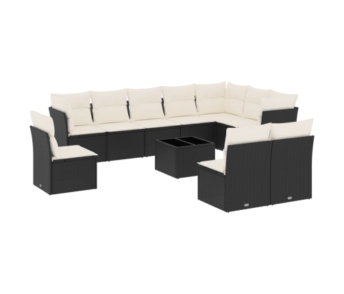 Set de sofás de jardín 11 pzas y cojines ratán sintético negro