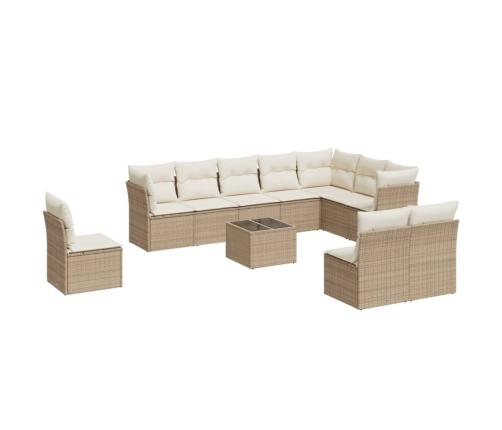 Set de sofás de jardín 11pzas con cojines ratán sintético beige