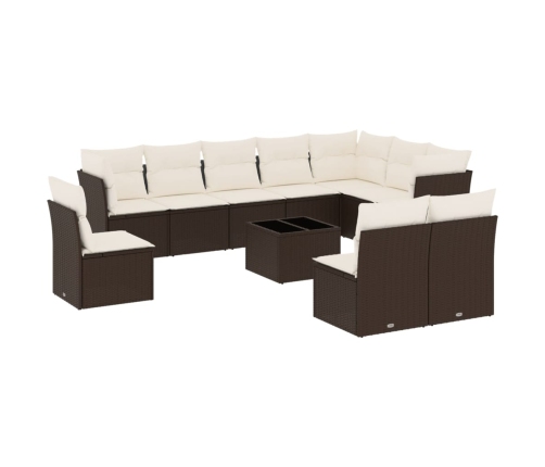 Set de sofás de jardín 11 pzas cojines ratán sintético marrón