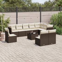Set de sofás de jardín 11 pzas cojines ratán sintético marrón