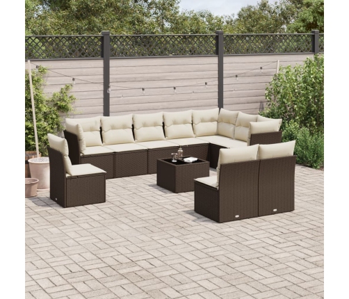 Set de sofás de jardín 11 pzas cojines ratán sintético marrón